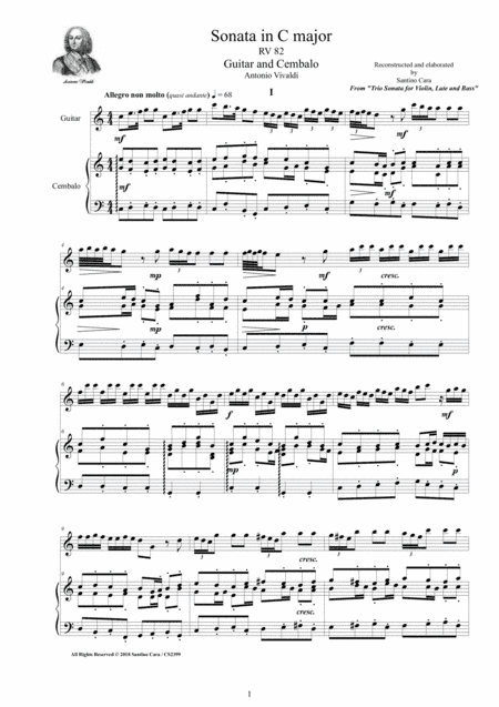Vivaldi - Sonata in C major RV 82 for Guitar and Cembalo or Piano (arr. Santino Cara)