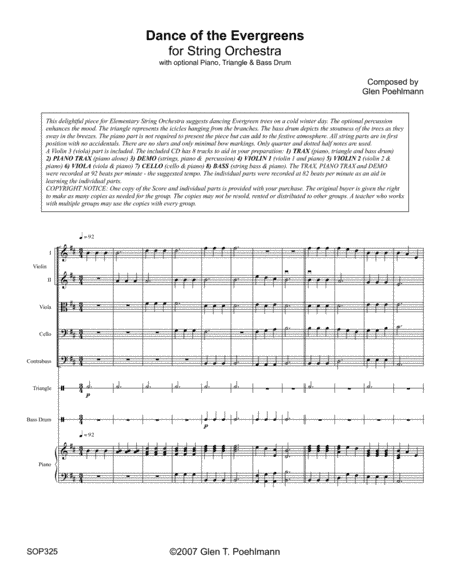 DANCE OF THE EVERGREENS for Elementary STRING ORCHESTRA with optional Piano & Perc. #325