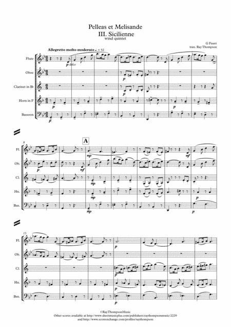 Fauré: Pelleas et Melisande Op.78 III. Sicilienne - wind quintet (arr. Ray Thompson)
