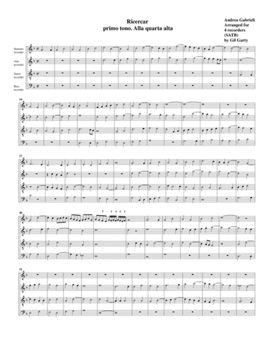Ricercar del 1 tono alla quarta alta (arrangement for 4 recorders) (arr. Gil Garty)