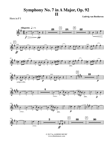 Beethoven Symphony No. 7, Movement II - Horn in F 1 (Transposed Part), Op. 92 (arr. Doug Clyde)