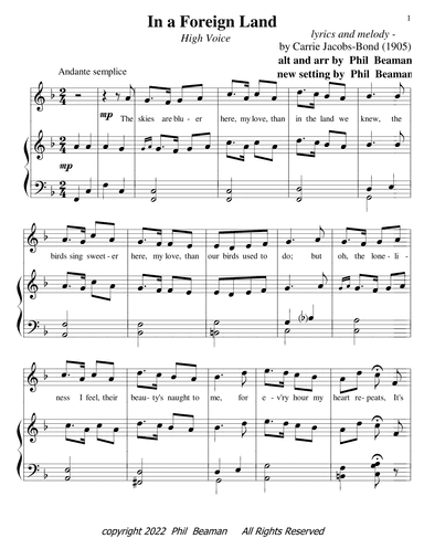 In a Foreign Land - high voice-piano (arr. Phil Beaman)