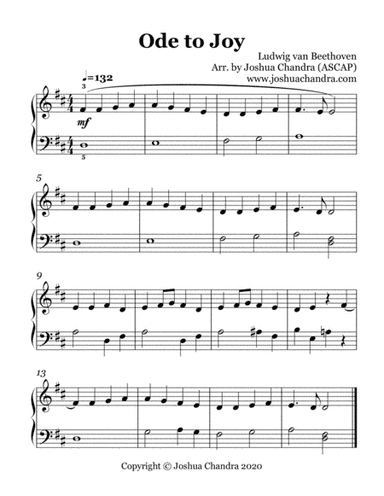 Ode to Joy (Easy Piano w/ slur write-in) (arr. Joshua Chandra)