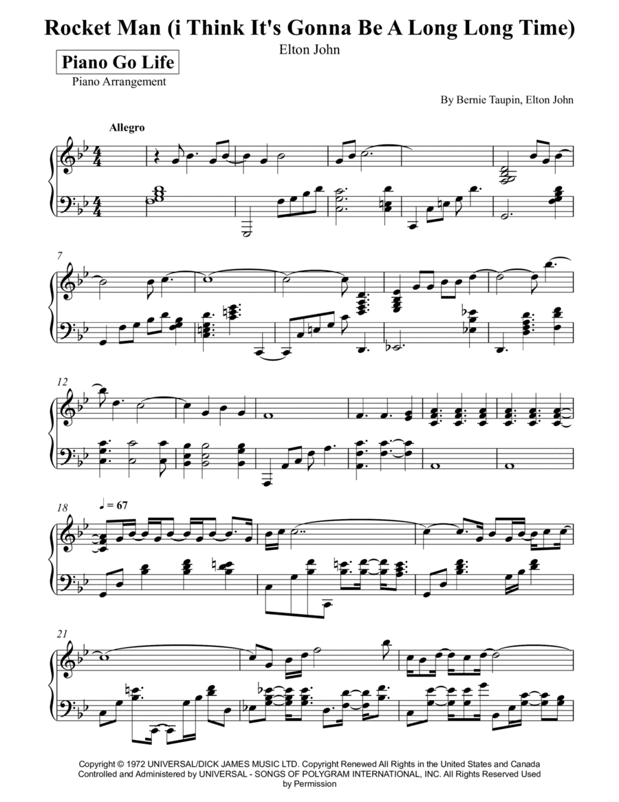 Rocket Man (i Think It's Gonna Be A Long Long Time) (arr. Piano Go Life)