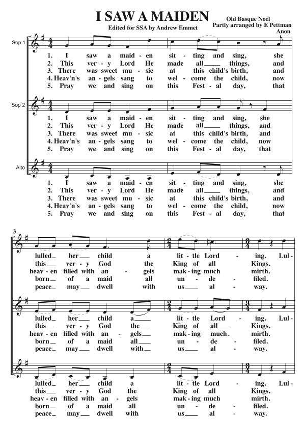 I Saw A Maiden A Cappella SSA (arr. Andrew Emmet)