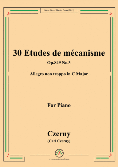Czerny-30 Etudes de mécanisme,Op.849 No.3,Allegro non troppo in C Major,for Piano (arr. MSM)