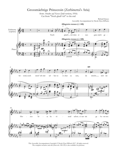 Grossmächtige Prinzessin (Zerbinetta, from Noch glaub' ich) from Ariadne auf Naxos - Accessible Acc (arr. Nicole Elyse DiPaolo)