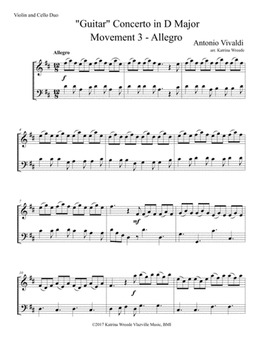 Vivaldi "Guitar" Concerto in D for Violin/Cello Duo -Mvt 3 (arr. Katrina Wreede)