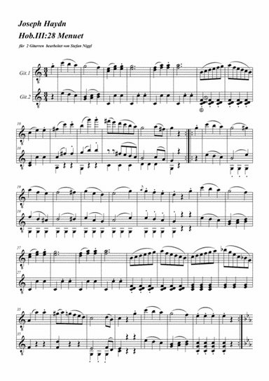 Hob.III:28 Menuet for Guitar Duet (arr. Stefan Niggl)