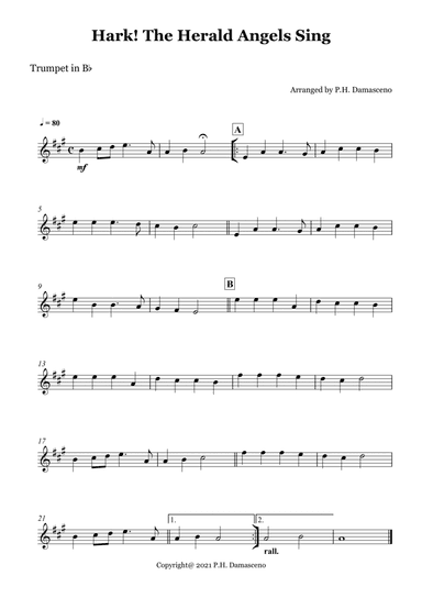 Hark! The Herald Angels Sing - Trumpet in Bb Solo (arr. P.H. Damasceno)