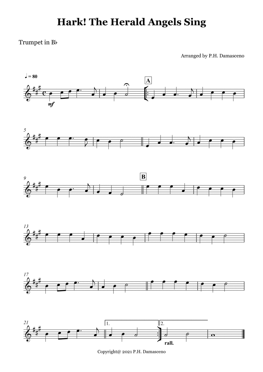Hark! The Herald Angels Sing - Trumpet in Bb Solo (arr. P.H. Damasceno)