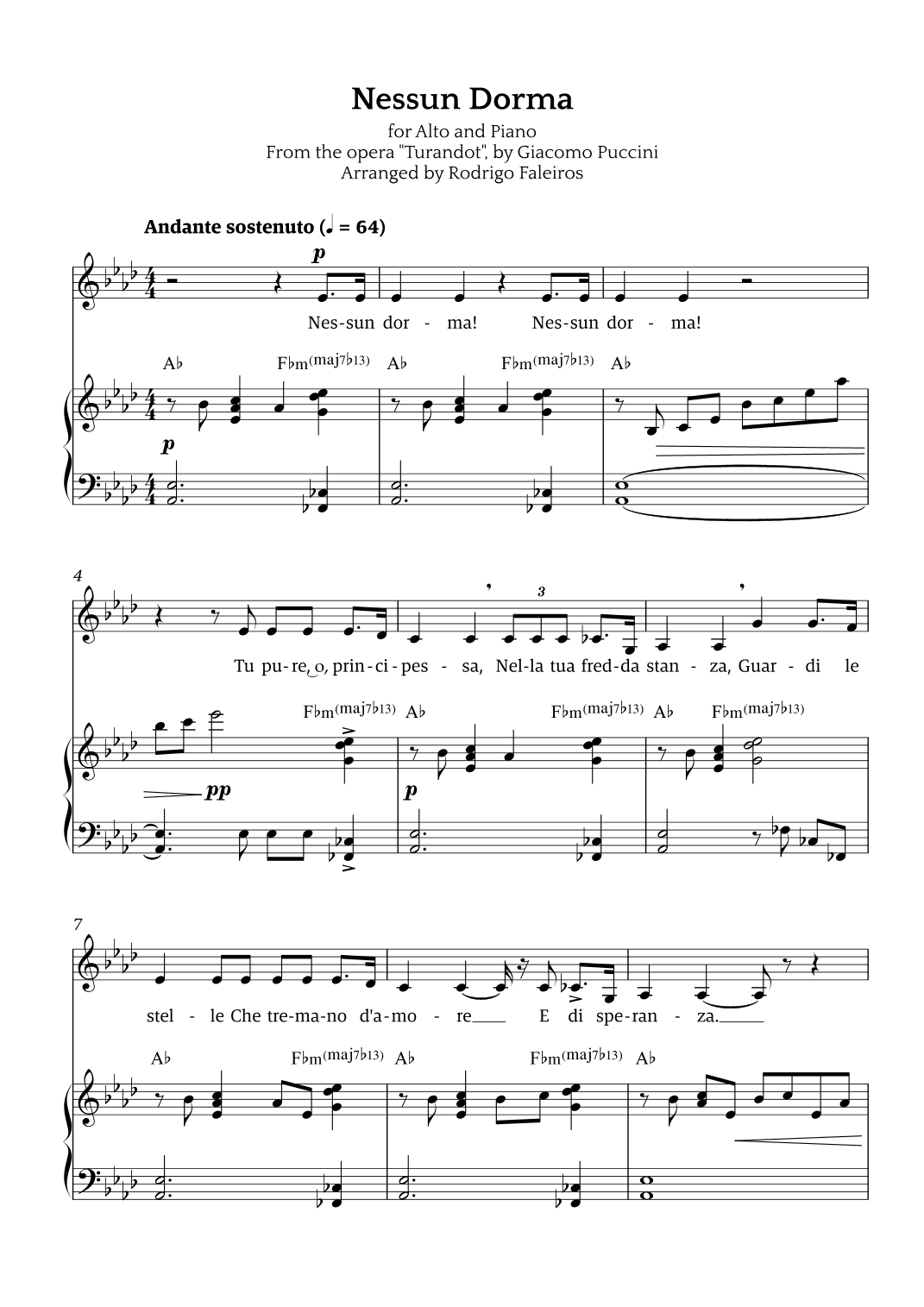 Nessun Dorma (for alto and piano) (arr. Rodrigo Faleiros)