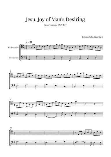 Bach - Jesu, Joy of Man's Desiring for Cello and Trombone (arr. Cadenza Editions)