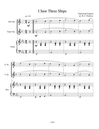 I Saw Three Ships (Alto and Tenor Sax Duet with Piano Accompaniment) (arr. B. C. Dockery)