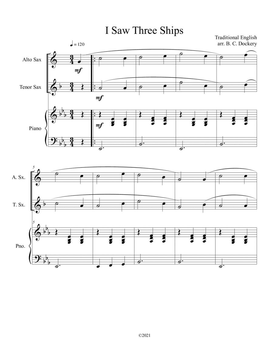 I Saw Three Ships (Alto and Tenor Sax Duet with Piano Accompaniment) (arr. B. C. Dockery)