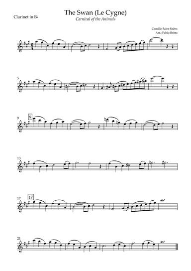 The Swan (Le Cygne) for Clarinet in Bb Solo (arr. Fabio Britto)
