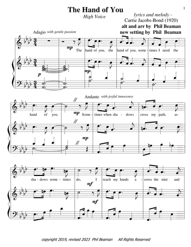 The Hand of You - high voice-piano (arr. Phil Beaman)