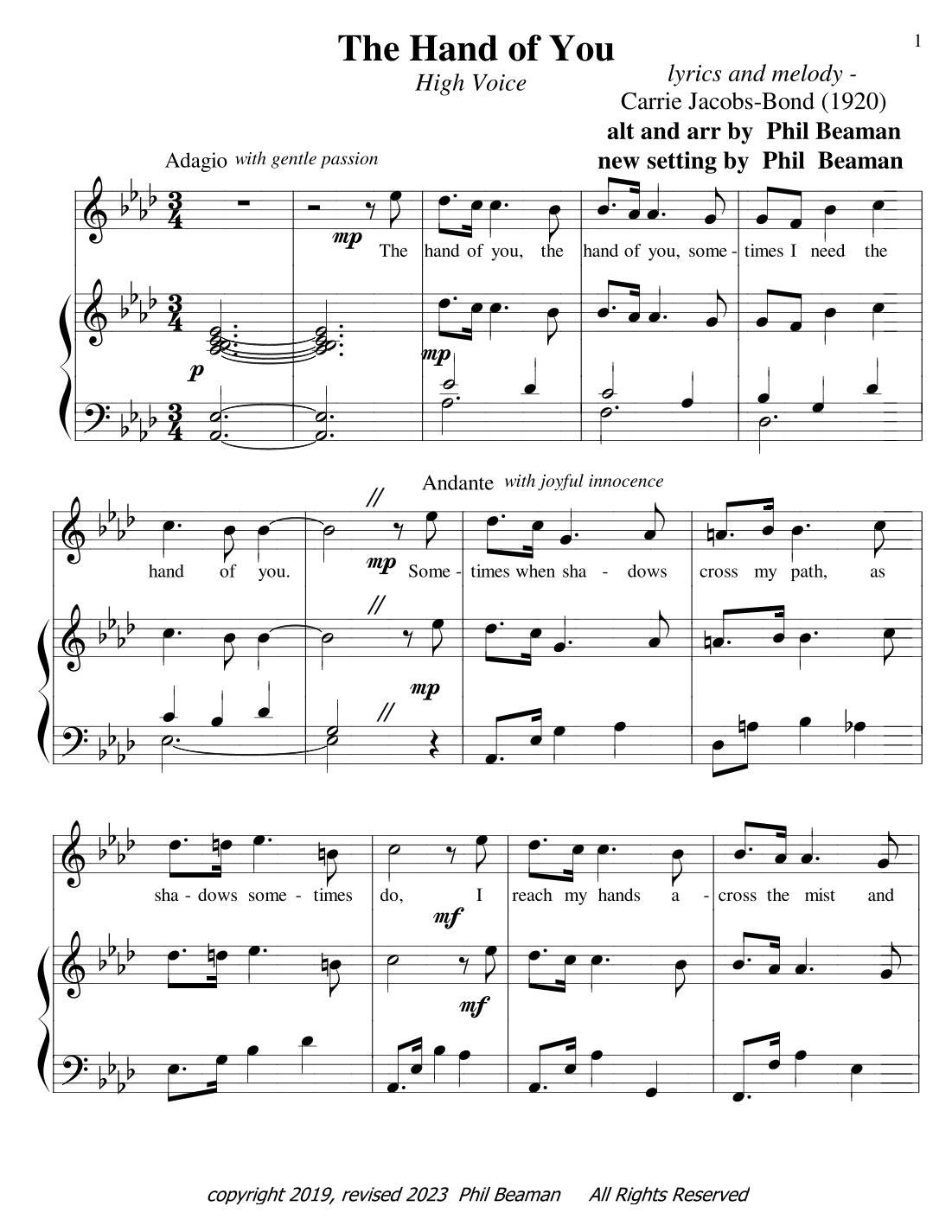 The Hand of You - high voice-piano (arr. Phil Beaman)