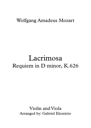 Lacrimosa Requiem in D minor, K.626 (arr. Gabriel Eleutério)
