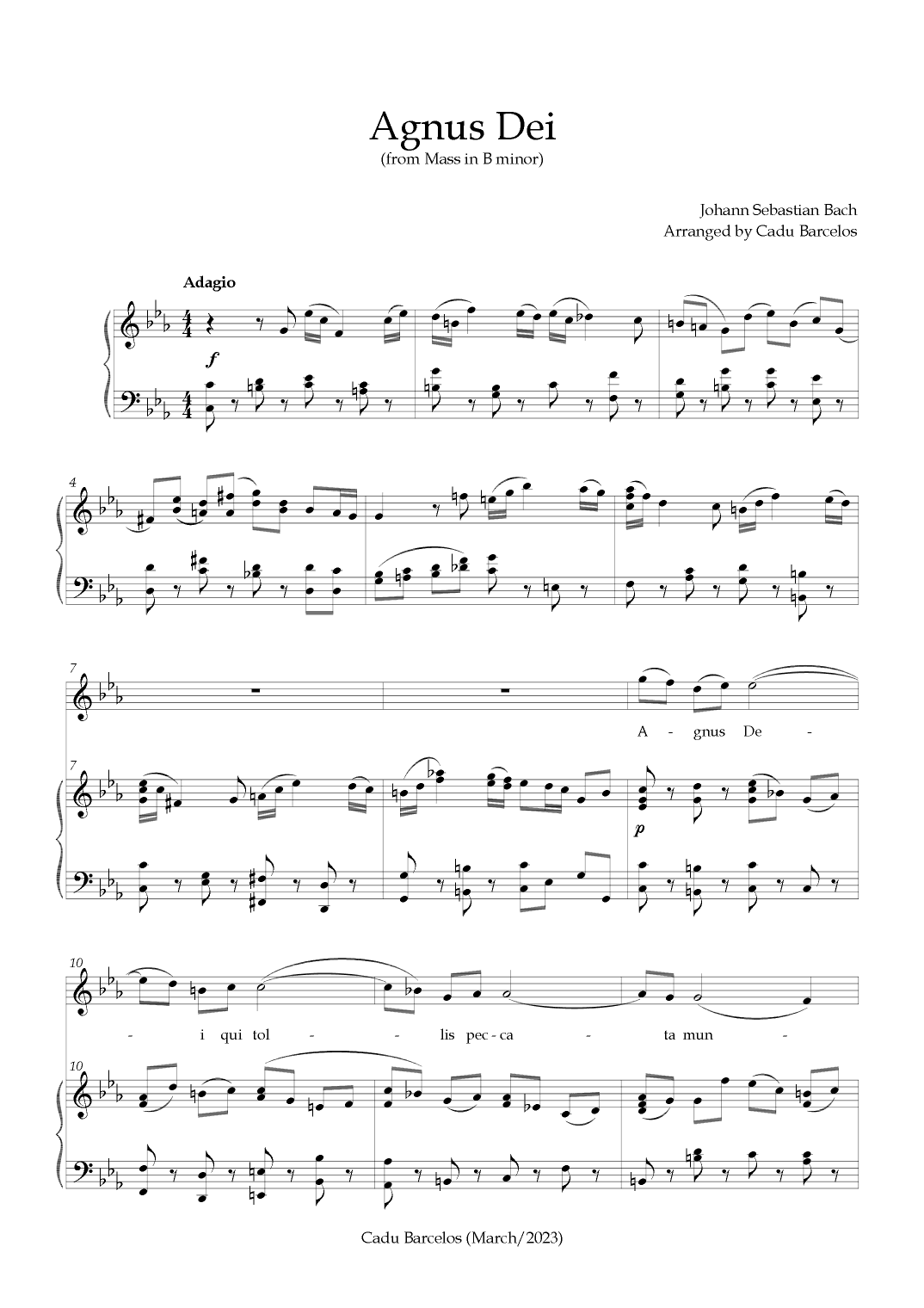 Agnus Dei - Mass B Minor BACH - C minor (arr. Cadu Barcelos)
