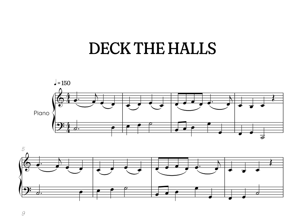 Deck the Halls for piano • intermediate Christmas song sheet music (arr. Benzaiten Editions)