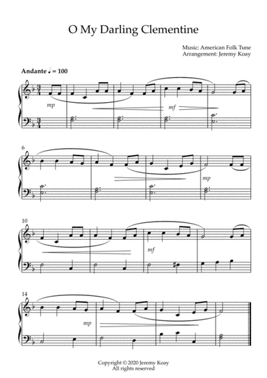 O My Darling Clementine (beginner and early intermediate - solo piano) (arr. Jeremy Koay)