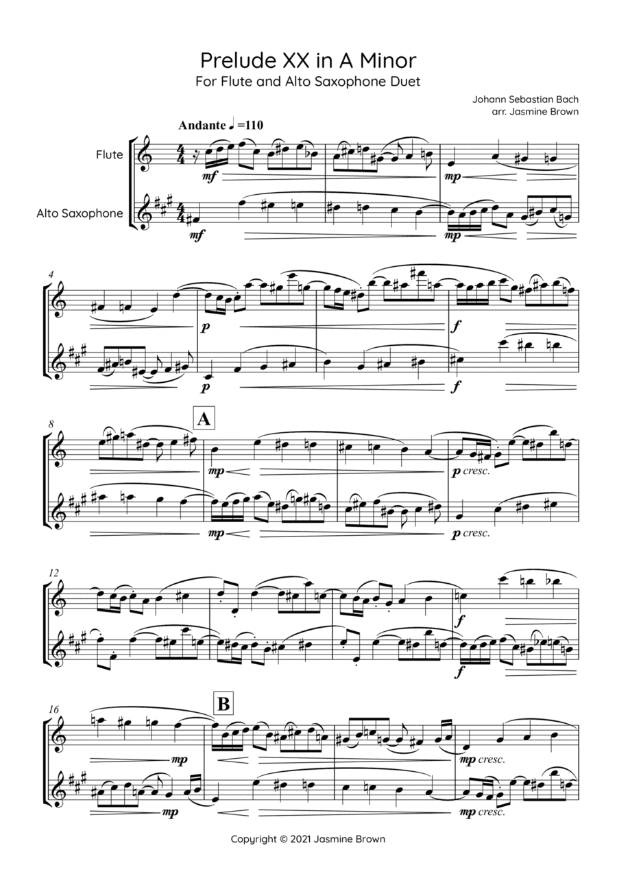 Prelude XX in A Minor - Flute and Alto Saxophone Duet (arr. Jasmine Brown)