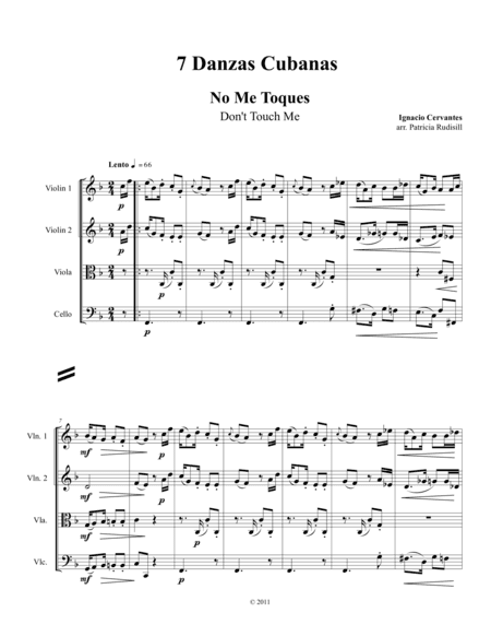 7 Danzas Cubanas, SCORE for string quartet (arr. Patricia Rudisill)