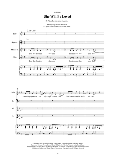 She Will Be Loved (arr. Wilfred Reneman)
