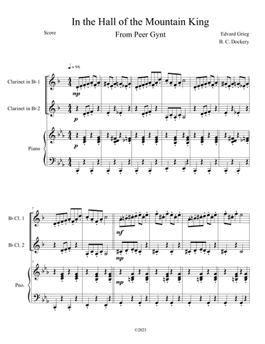 In the Hall of the Mountain King (Clarinet Duet with Piano Accompaniment) (arr. B. C. Dockery)