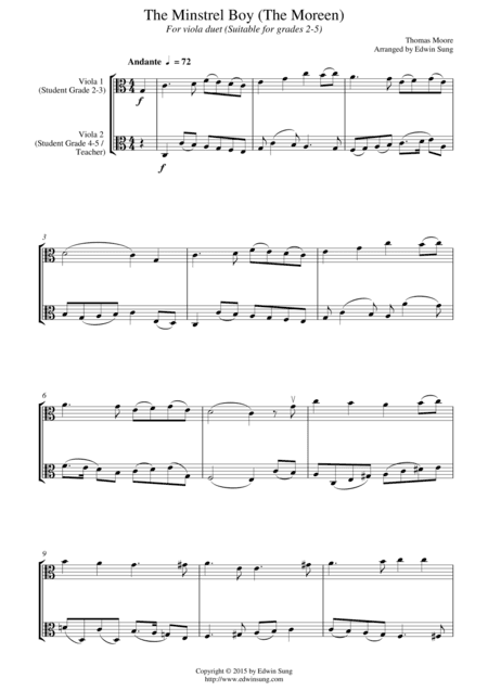 The Minstrel Boy (The Moreen) (for viola duet, suitable for grades 2-5) (arr. Edwin Sung)