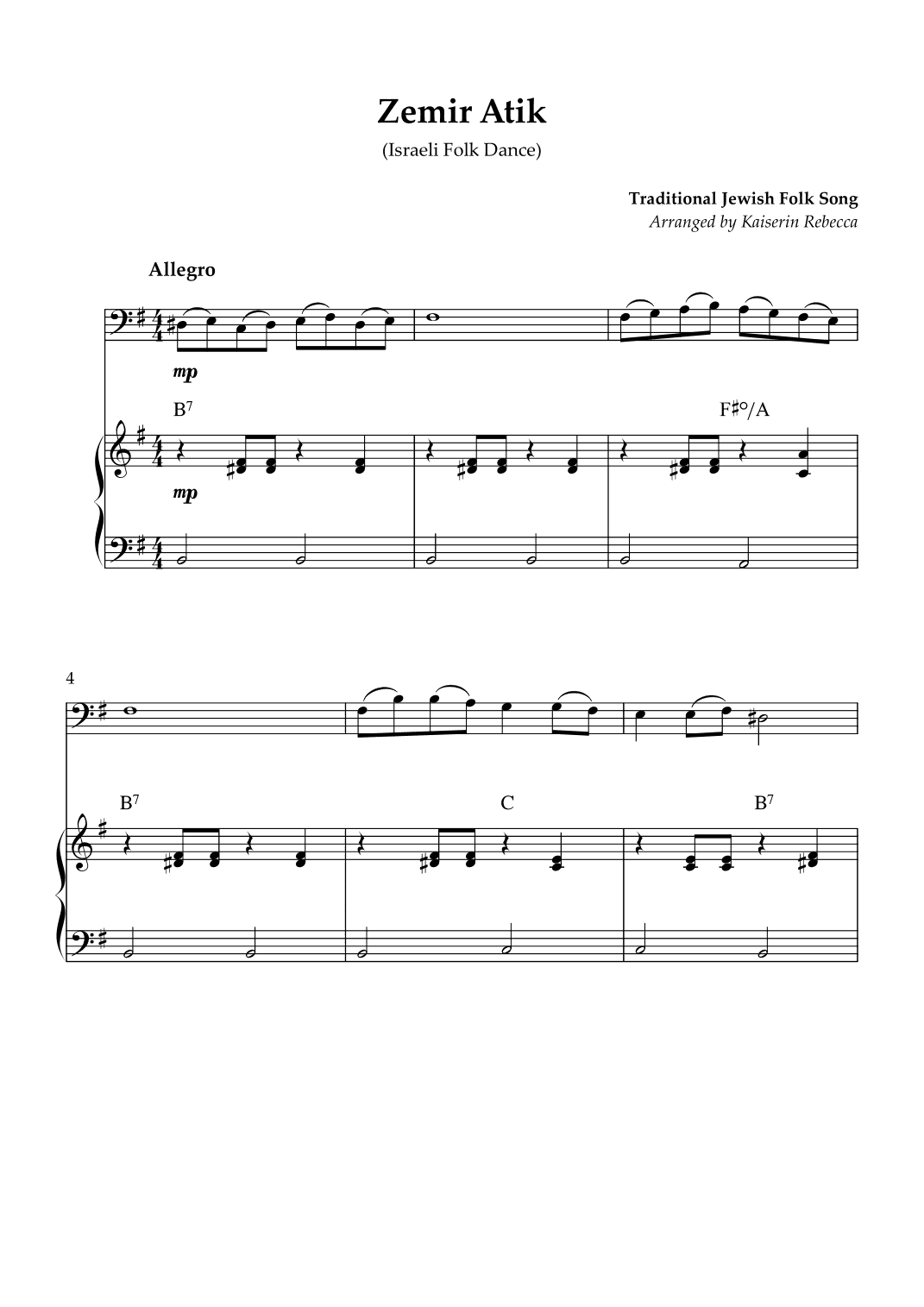 Zemir Atik (Israeli Folk Dance) (arr. Kaiserin Rebecca)