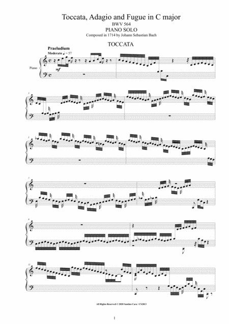 Bach - Toccata, Adagio and Fugue in C major BWV 564 for Piano (arr. Santino Cara)