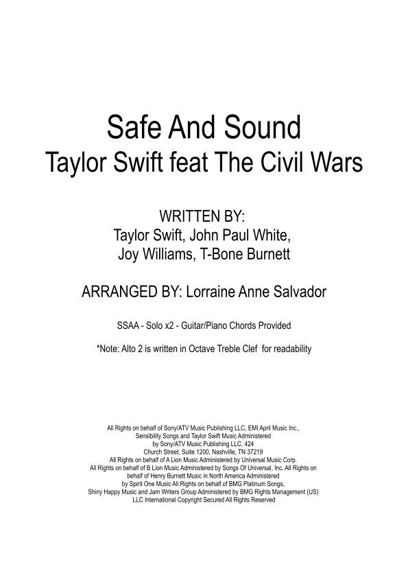 Safe & Sound (arr. Lorraine Anne Salvador)