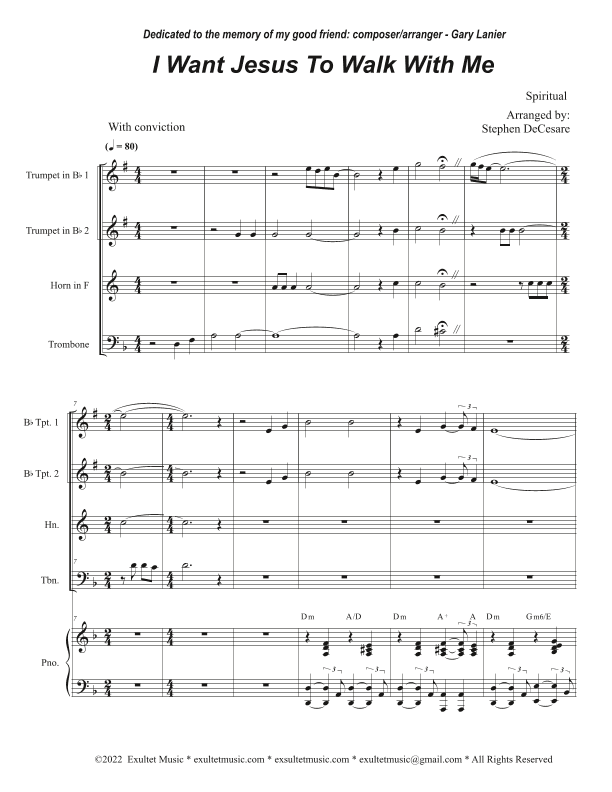 I Want Jesus To Walk With Me (Brass Quartet and Piano) (arr. Stephen DeCesare)