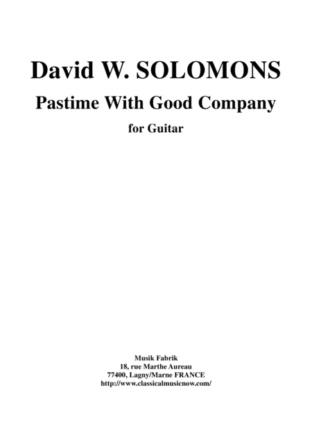 David W. Solomons:  Pastime with Good Company