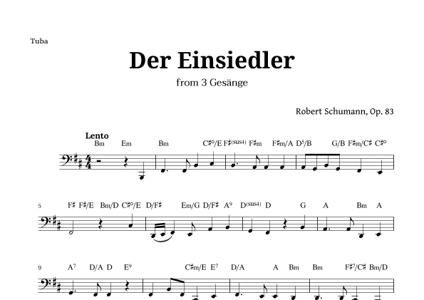 Der Einsiedler by Schumann for Tuba and Chords (arr. Langanho)