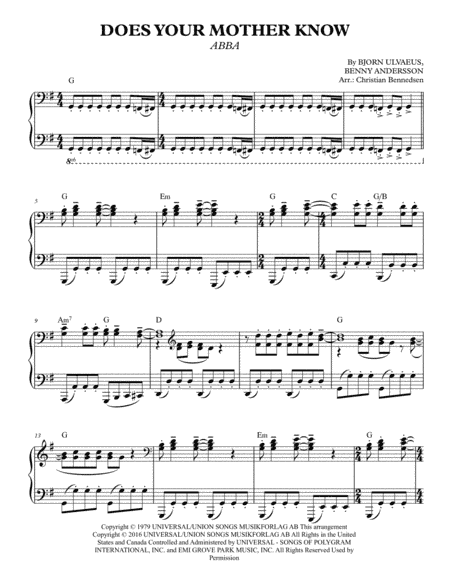 Does Your Mother Know (arr. Christian Bennedsen)