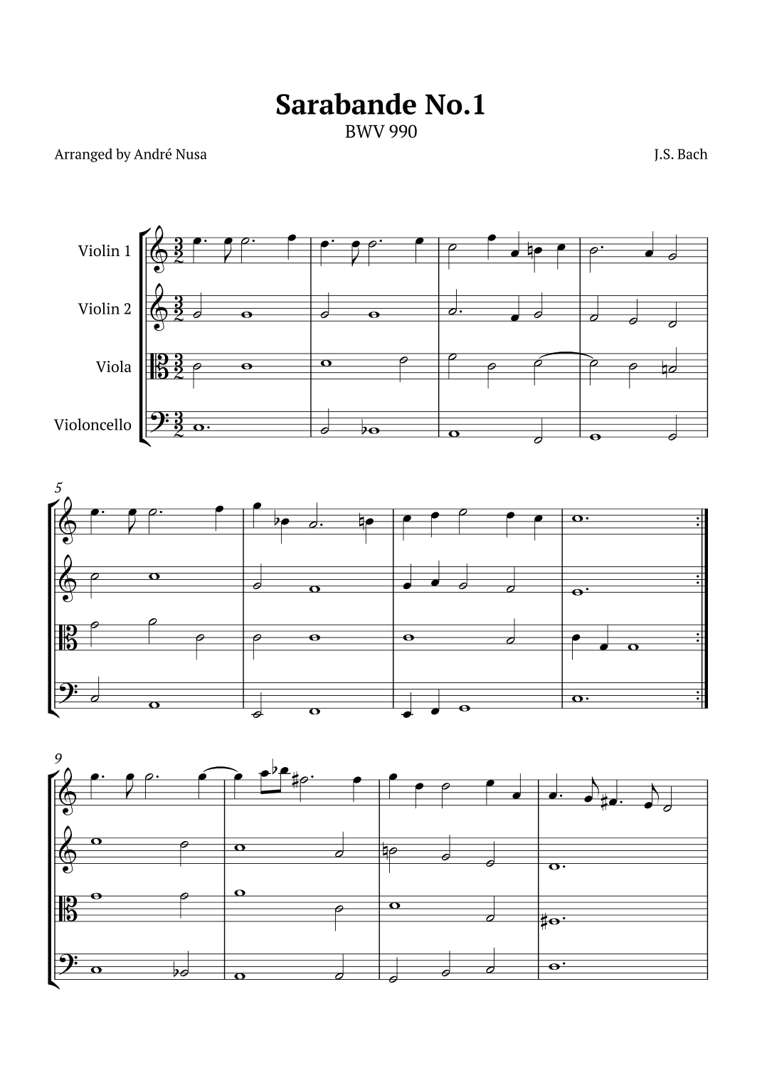 Sarabande No.1 BWV 990 (arr. André Nusa)
