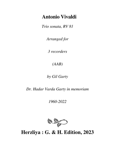 Trio sonata RV 81 (Arrangement for 3 recorders (AAB)) (arr. Gil Garty)