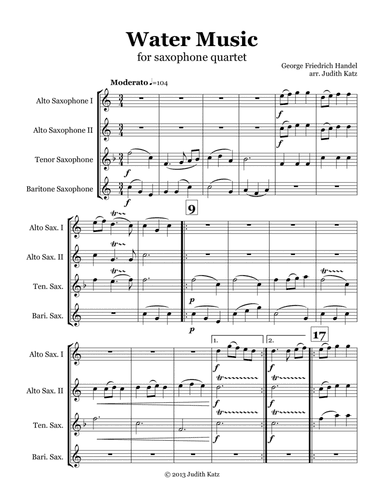 Water Music - for saxophone quartet (arr. Judith Katz)