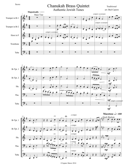 Hanukkah Medley for Brass Quintet-Score and Parts (arr. Bud Caputo)