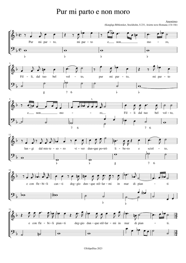 Pur mi parto e non moro (arr. Early Music Scores)