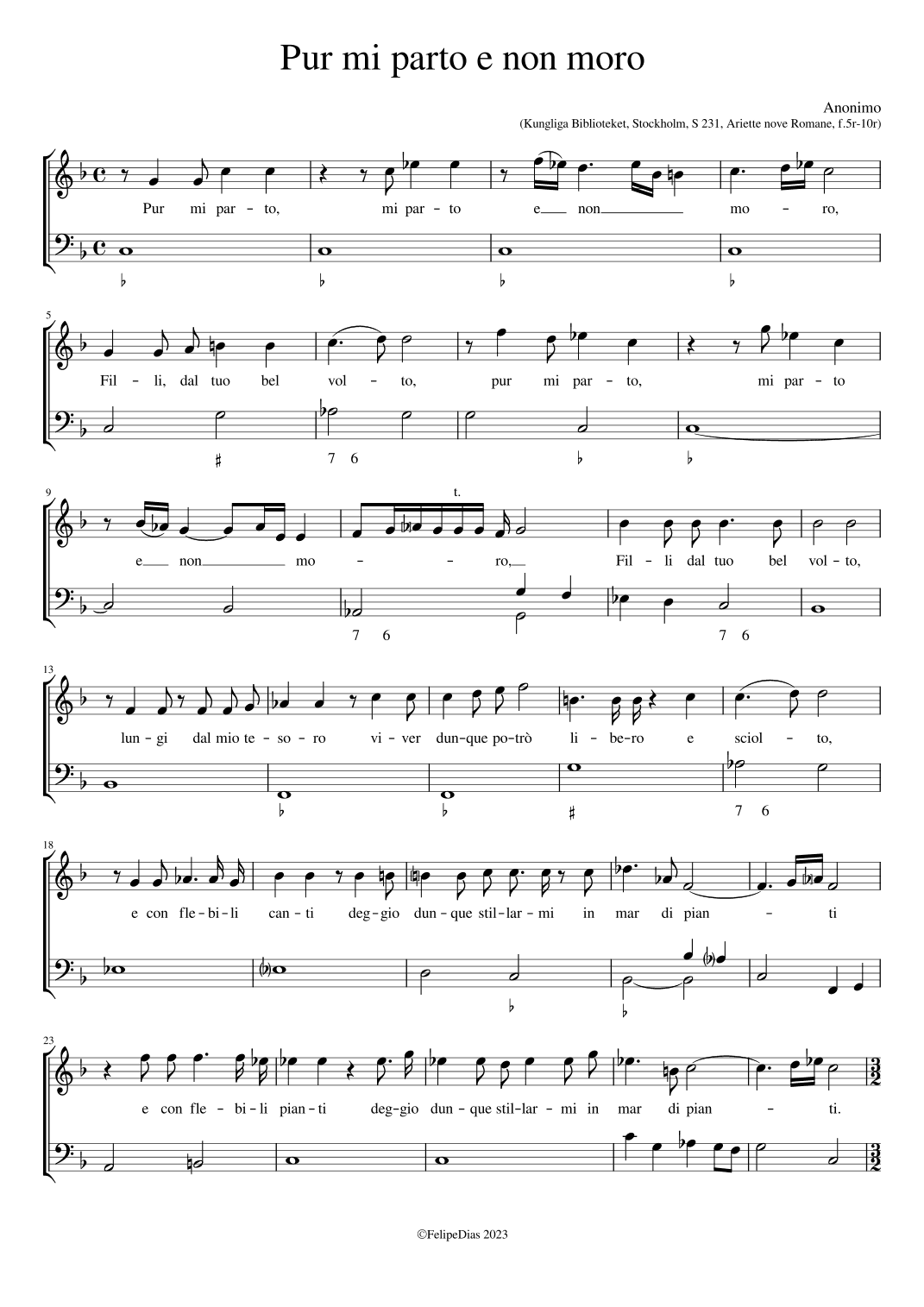 Pur mi parto e non moro (arr. Early Music Scores)