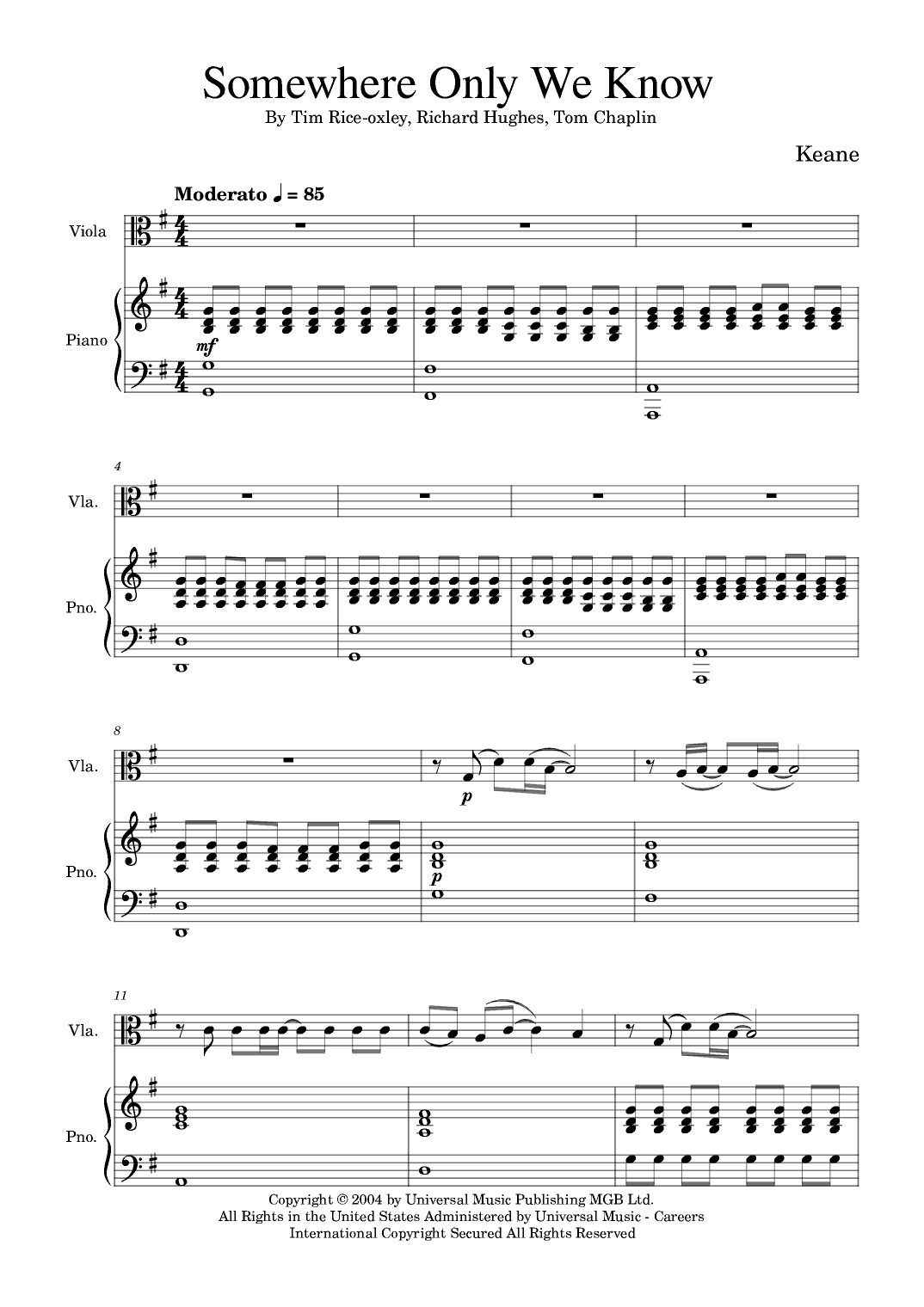 Somewhere Only We Know (arr. Golden Skull Editions)
