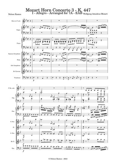 Mozart Horn Concerto 3 - K. 447 - Score Only (arr. Nelson Ramos)