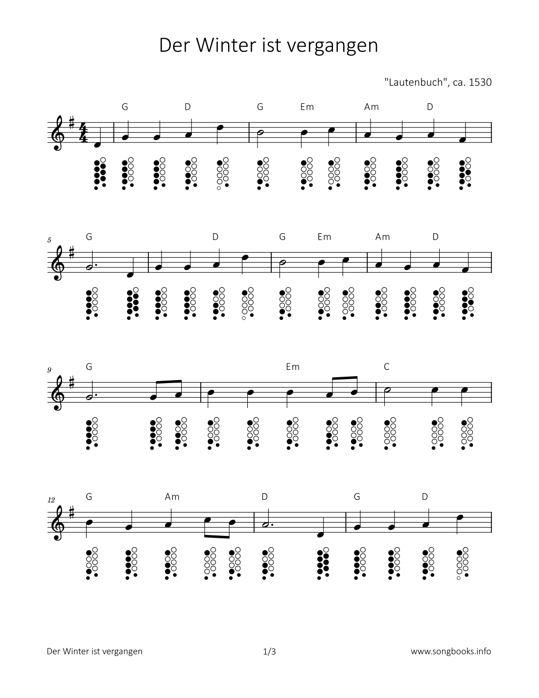 Der Winter ist vergangen (arr. songbooks.info)