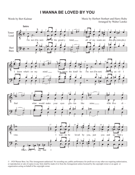 I Wanna Be Loved By You (arr. Walter Latzko)