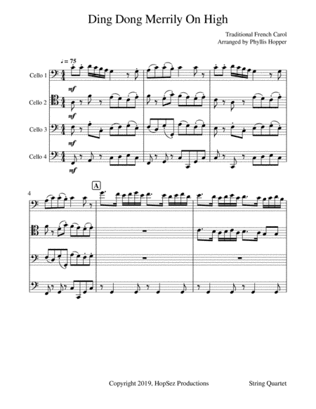Ding Dong Merrily on High - Cello Quartet (arr. Phyllis Hopper)