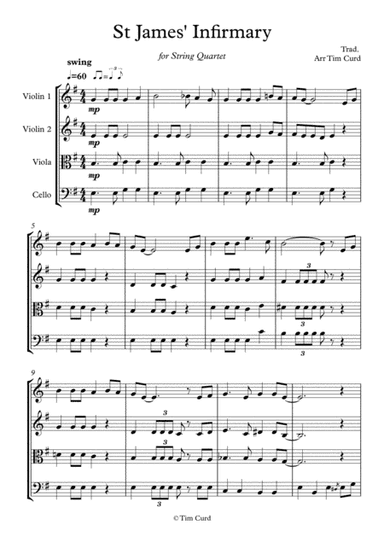 St James' Infirmary for String Quartet (arr. Tim Curd)